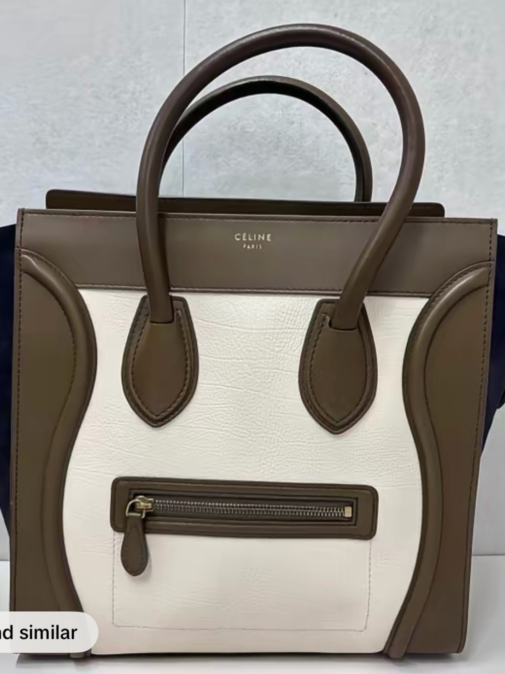 Celine Mini Luggage Tote in White and Brown Leather